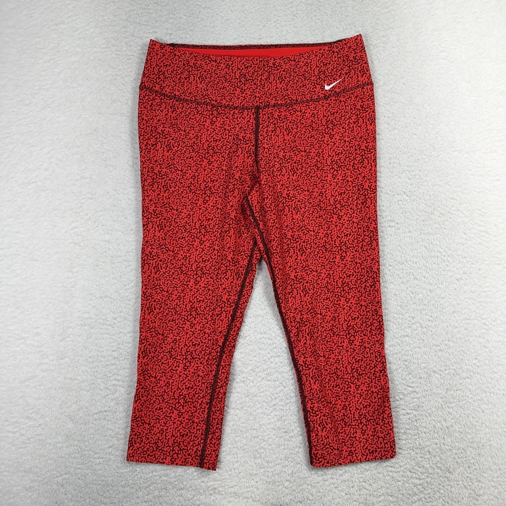 Nike Womens Legend Red/Orange Print Capri Length Size Large Hidden pocket W30